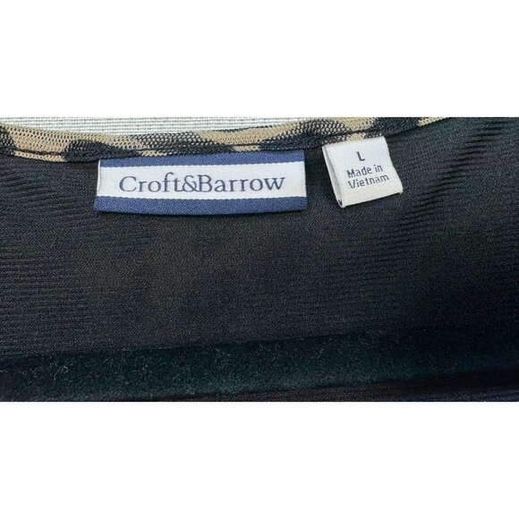 Croft & Barrow Womens Leopard Print Top Blouse L Black Tan Stretch - Picture 2 of 10